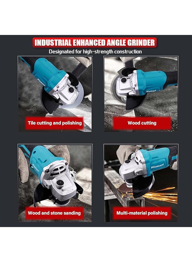 WEMART Cordless Angle Grinder 20V Brushless Angle Grinder Kit Dual Battery And 3 Speed Adjustment 125Mm 8500Rpm Professional Electric Angle Grinders For Cutting Grinding Blue - Image 3