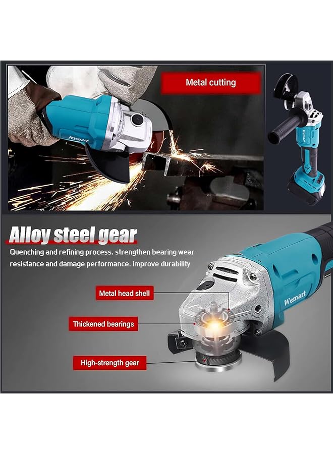 WEMART Cordless Angle Grinder 20V Brushless Angle Grinder Kit Dual Battery And 3 Speed Adjustment 125Mm 8500Rpm Professional Electric Angle Grinders For Cutting Grinding Blue - Image 4