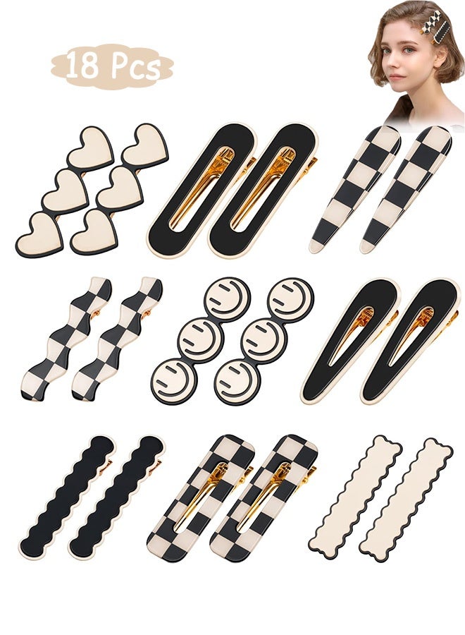 Quantum 18 Pcs No Bend Hair Clips for Women Girls, Black White Checker Cute Hair Barrettes, Non-Slip Metal Hairpins Hair Accessories for Daily Use and Styling - Image 1