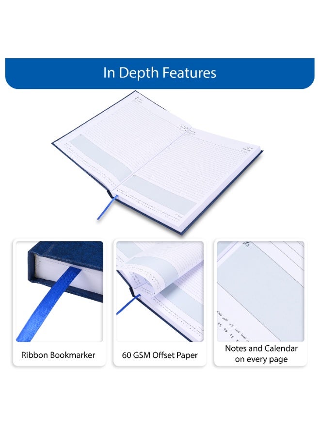 FIS 2026 A4 Diary, 210x297mm Size, Hard Cover Vinyl, 1 Day a Page Format, 60gsm White Paper, English/Arabic, Blue Cover-FSDI41AE26BL - Image 5