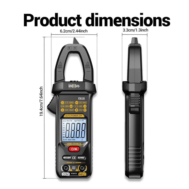 Clamp Meter, Portable Voltage Tester 4000 Counts, Auto-Ranging Digital Display Clamp Meter for Current Voltage Electrical Automotive Workshop Industrial Garage Home Electrician - Image 5