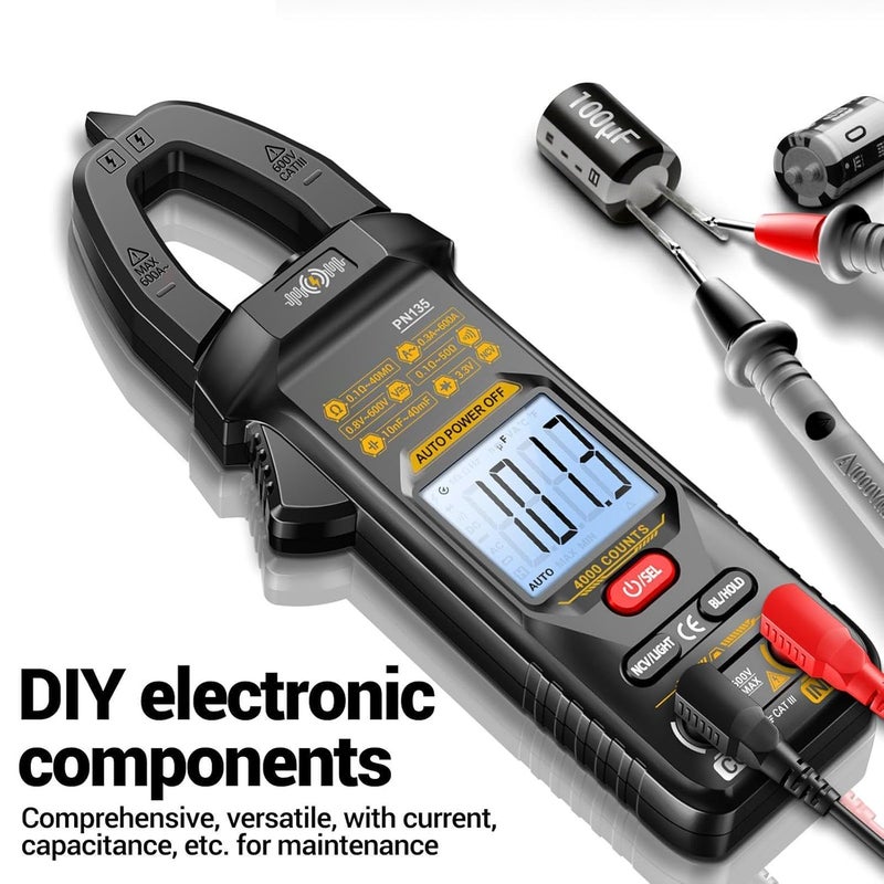 Clamp Meter, Portable Voltage Tester 4000 Counts, Auto-Ranging Digital Display Clamp Meter for Current Voltage Electrical Automotive Workshop Industrial Garage Home Electrician - Image 3