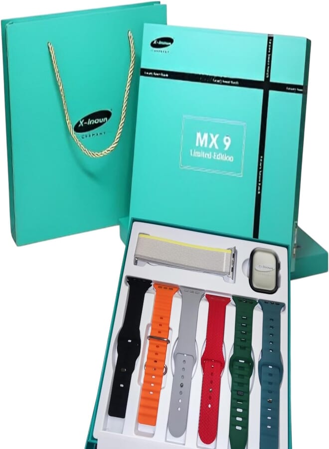 X-Inova Germany MX 9 Smart Watch with 7 fashionable straps Supports Always on Clock/Arabic Language/calls anser/Chat GPT/NFC/Sports Mode (Black)