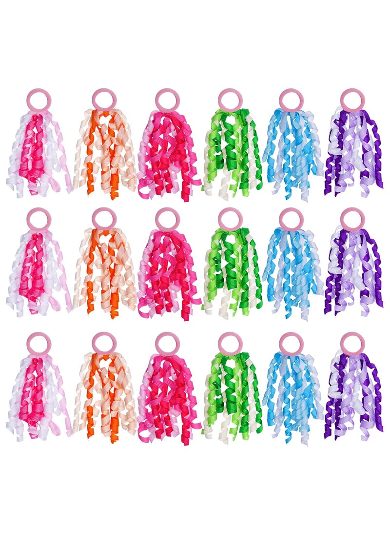 Sucrain - Sucrain 18 PCS Girls Hair Ribbons Ties Colorful Elastic Curly Boutique Hair Band Toddlers Girls Kids Children Ponytail Holders - Image 1