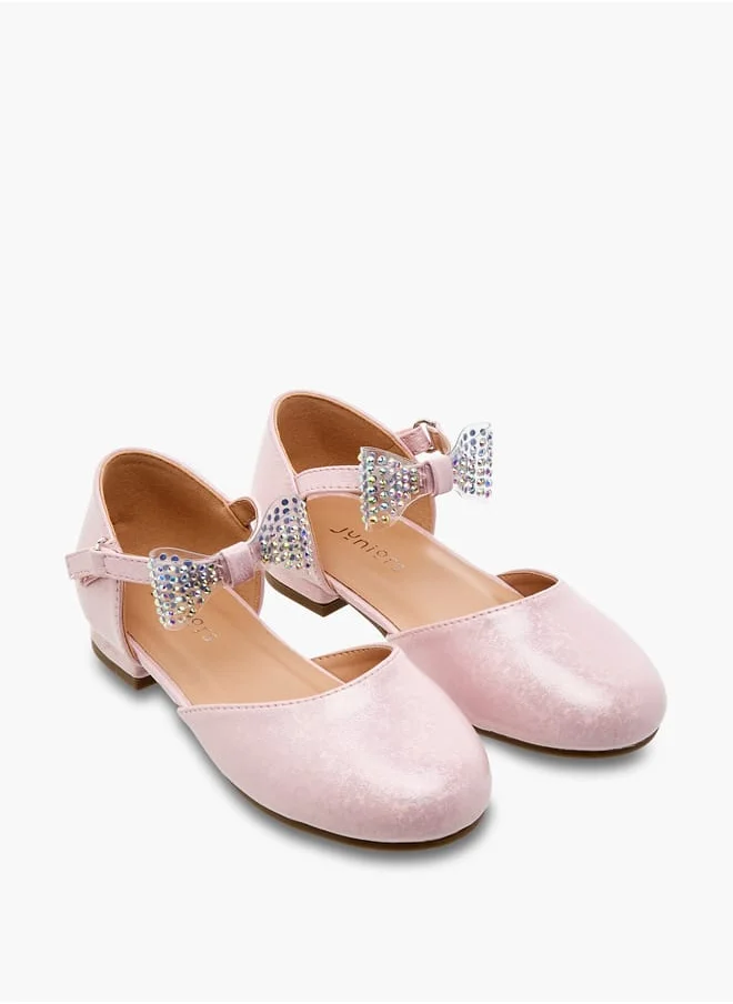 JUNIORS Girls Bow Embellished Ballerina Shoes with Hook and Loop Closure
