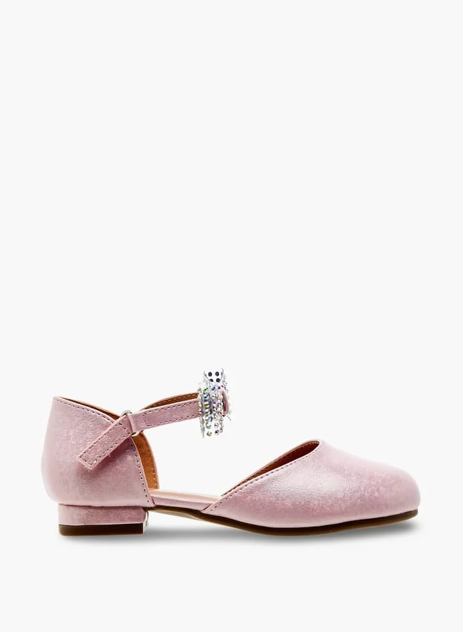 JUNIORS Girls Bow Embellished Ballerina Shoes with Hook and Loop Closure
