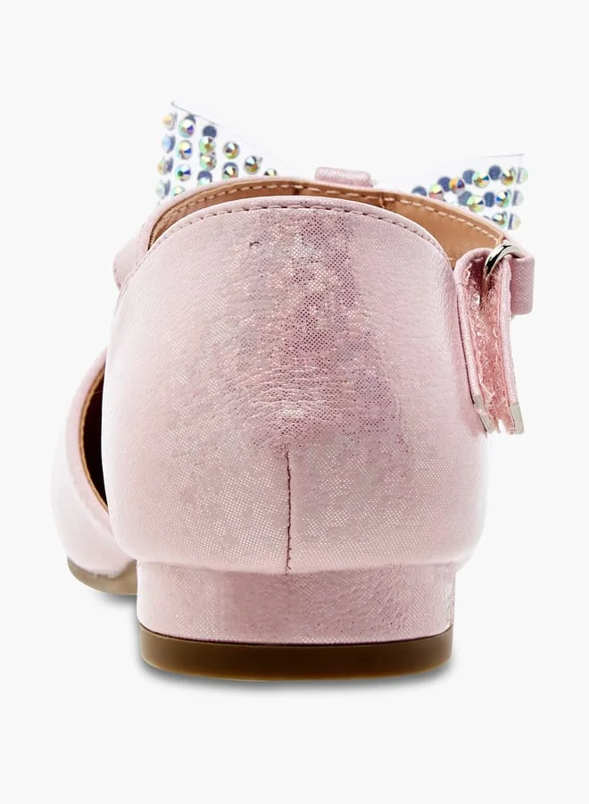 JUNIORS Girls Bow Embellished Ballerina Shoes with Hook and Loop Closure