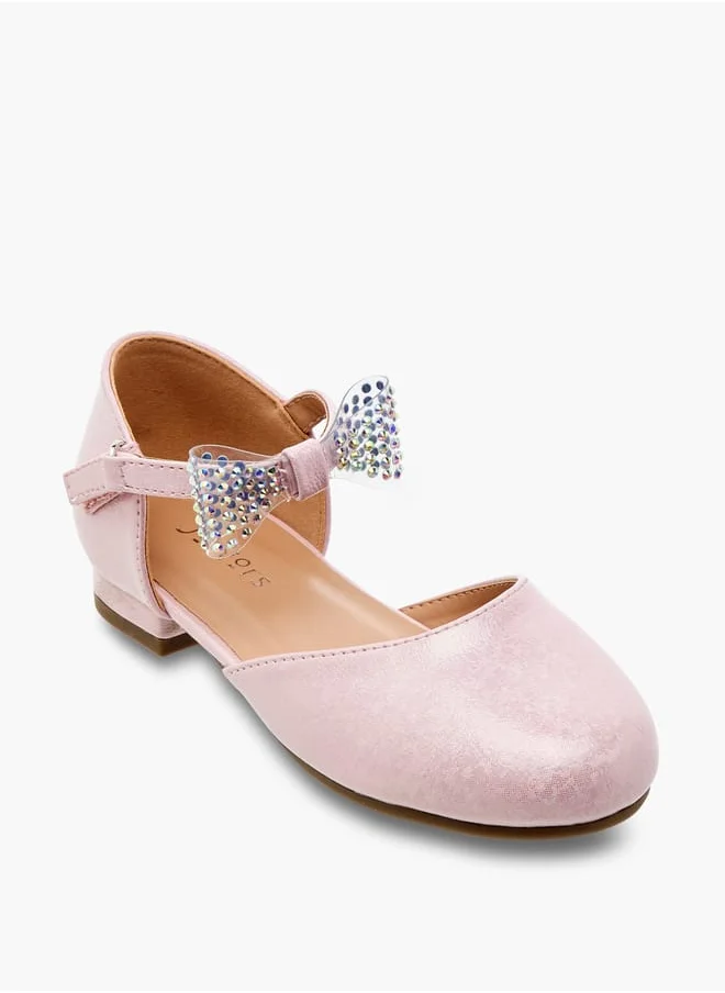 JUNIORS Girls Bow Embellished Ballerina Shoes with Hook and Loop Closure