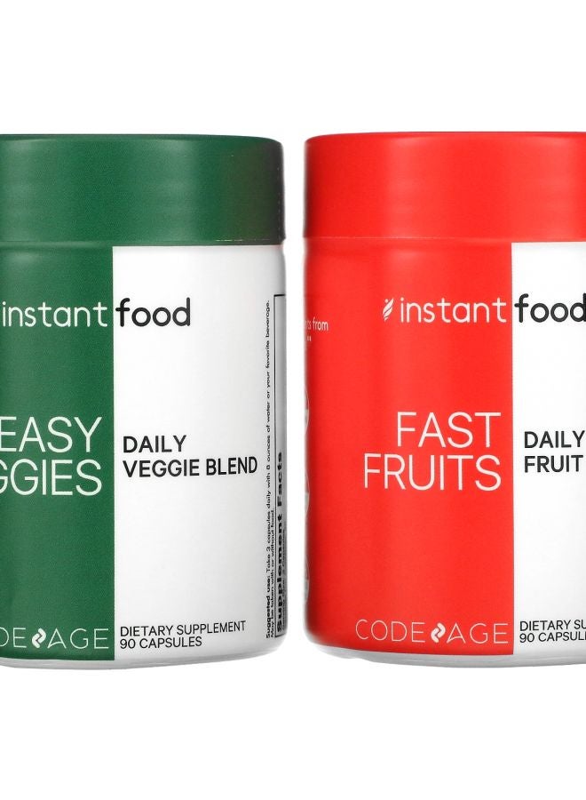 Codeage Easy Veggies Daily Veggie Blend / Fast Fruits Daily Fruit Blend 2 Bottles 90 Capsules Each