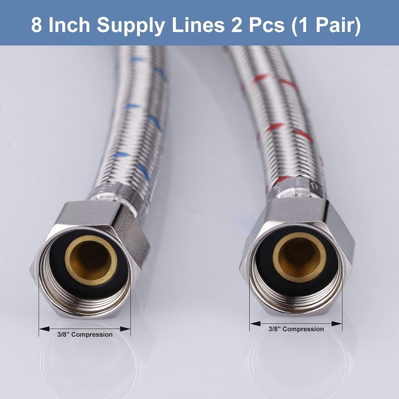Arcora Faucet Supply Lines 3/8" to 3/8" Female Compression Thread 1 Pair, 9“ Faucet Hose Connects Kitchen Bathroom Sink to Water Supply - Image 2