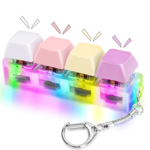 HOMQYTE Keyboard Fidget Toys Adults Fidget Keyboard Clicker with LED Light Keychain Sensory Toys for Anxiety Stress Relief Macaron1 4 in 1 - Image 1