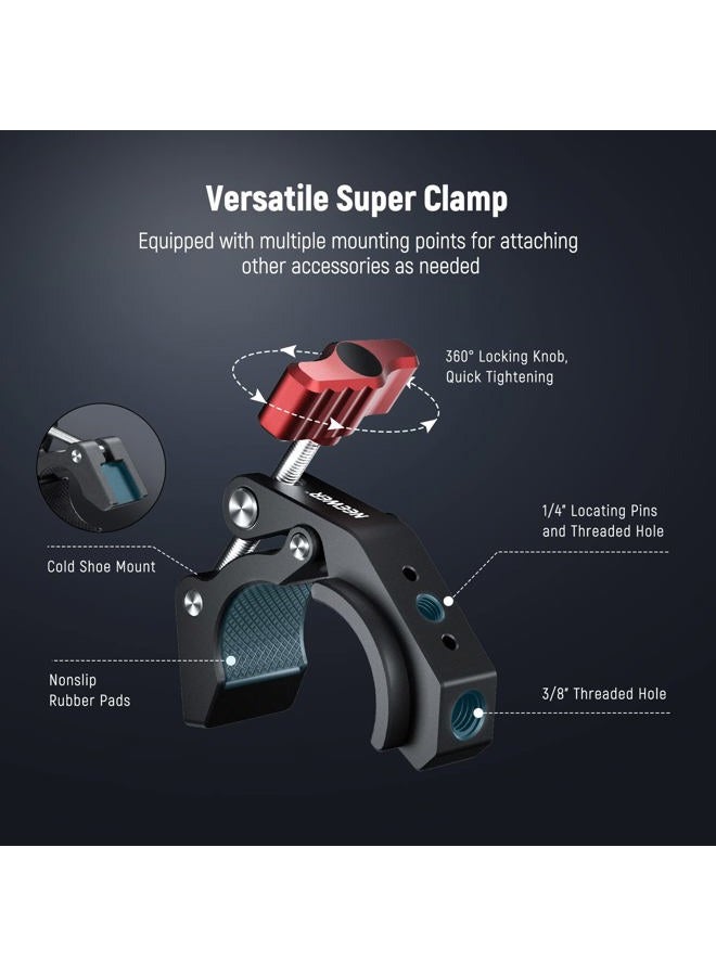 Neewer Super Clamp with Cold Shoe & 1/4 Inch 3/8 Inch Thread Holes, Max. Load 4 kg, Crab Shaped Camera Tripod Holder for Most Photo Accessories, Compatible with SmallRig Magic Arm, Red ST81 - Image 2