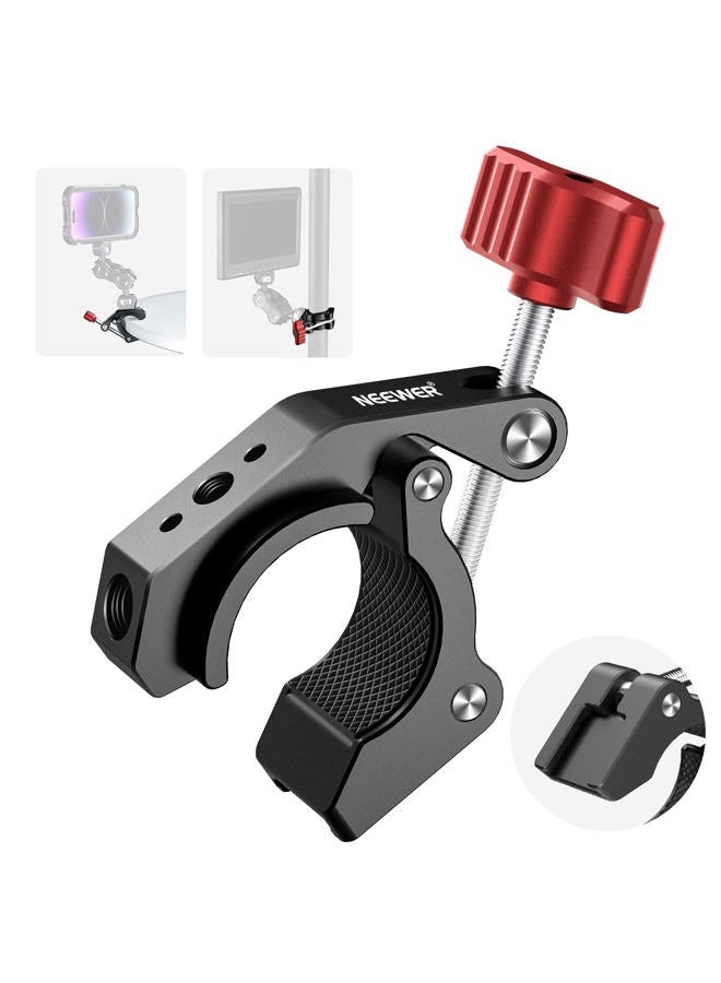 Neewer Super Clamp with Cold Shoe & 1/4 Inch 3/8 Inch Thread Holes, Max. Load 4 kg, Crab Shaped Camera Tripod Holder for Most Photo Accessories, Compatible with SmallRig Magic Arm, Red ST81 - Image 1