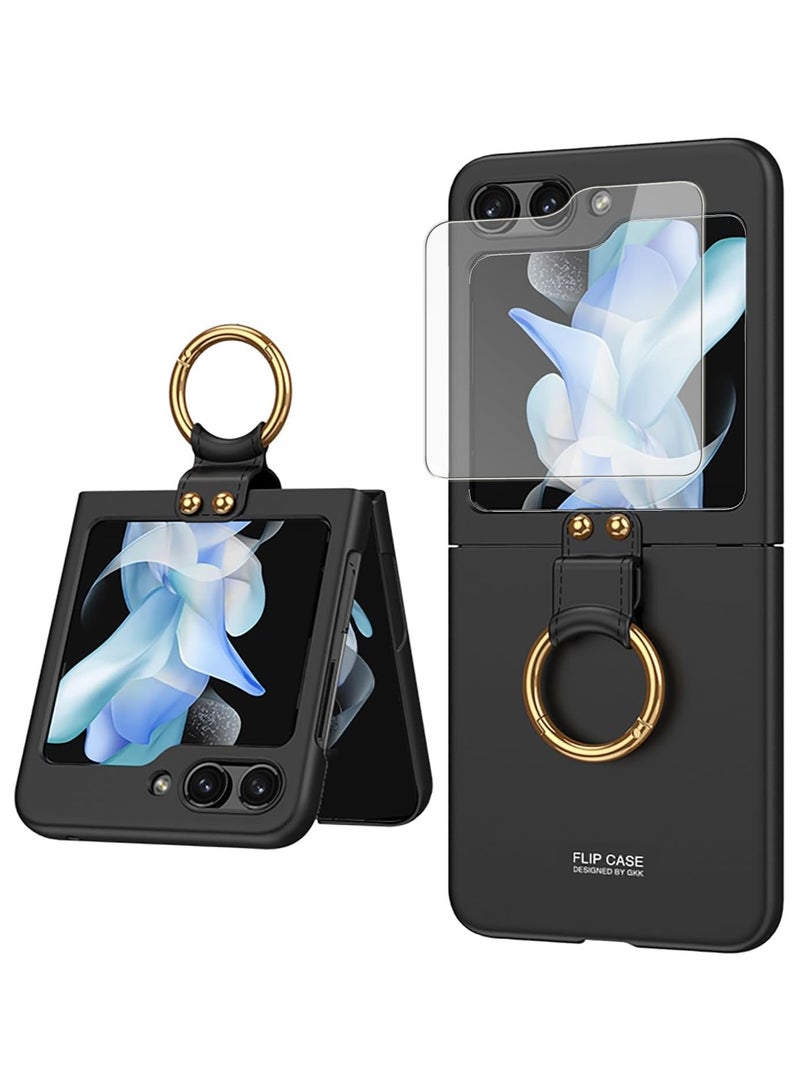 حافظة لهاتف سامسونج جالاكسي Z فليب 6، حافظة صلبة رفيعة للغاية من البولي كربونات مع واقي شاشة خارجي وحلقة، حافظة واقية متينة خفيفة الوزن مقاومة للصدمات وغير قابلة للانزلاق لهاتف جالاكسي زد فليب6 - Image 1