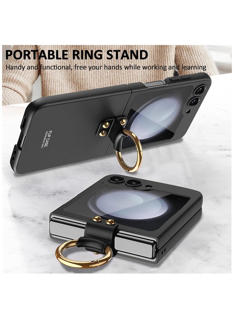 حافظة لهاتف سامسونج جالاكسي Z فليب 6، حافظة صلبة رفيعة للغاية من البولي كربونات مع واقي شاشة خارجي وحلقة، حافظة واقية متينة خفيفة الوزن مقاومة للصدمات وغير قابلة للانزلاق لهاتف جالاكسي زد فليب6 - Image 4