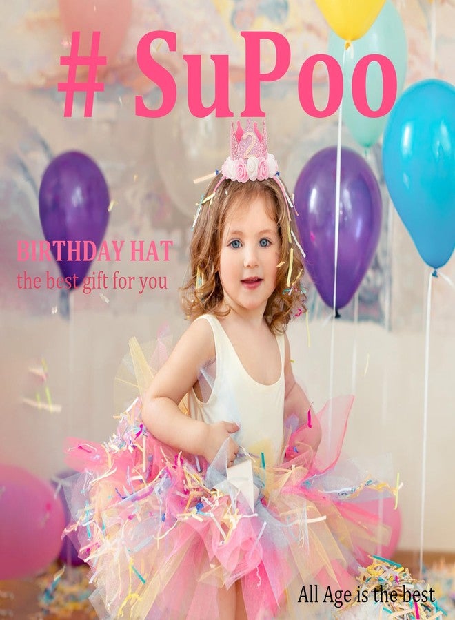 SuPoo 2nd Birthday Decorations for Girl 2 Sequin Birthday Crown Glitter Princess Tiara Headband Hat Rose Flower Party Decorations Outfit Girl Second Year Old Gifts Pink Photo Props - Image 3