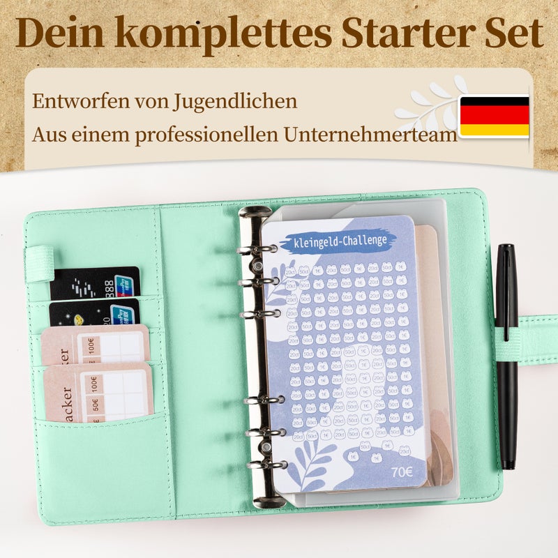 A6 Loose-Leaf Open Pocket Macaron Notebook Leather Loose-Leaf Book Cash Budget Journal Book German - Image 4