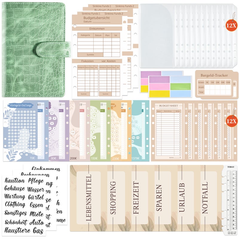 A6 Loose-Leaf Open Pocket Macaron Notebook Leather Loose-Leaf Book Cash Budget Journal Book German - Image 2
