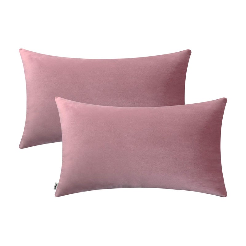 Jeneoo Comfy Decor Velvet Throw Pillow Covers for Home Sofa Decorative Lumbar Couch Cushion Cases (12 x 20 Inches, Dusty Rose) - Image 1