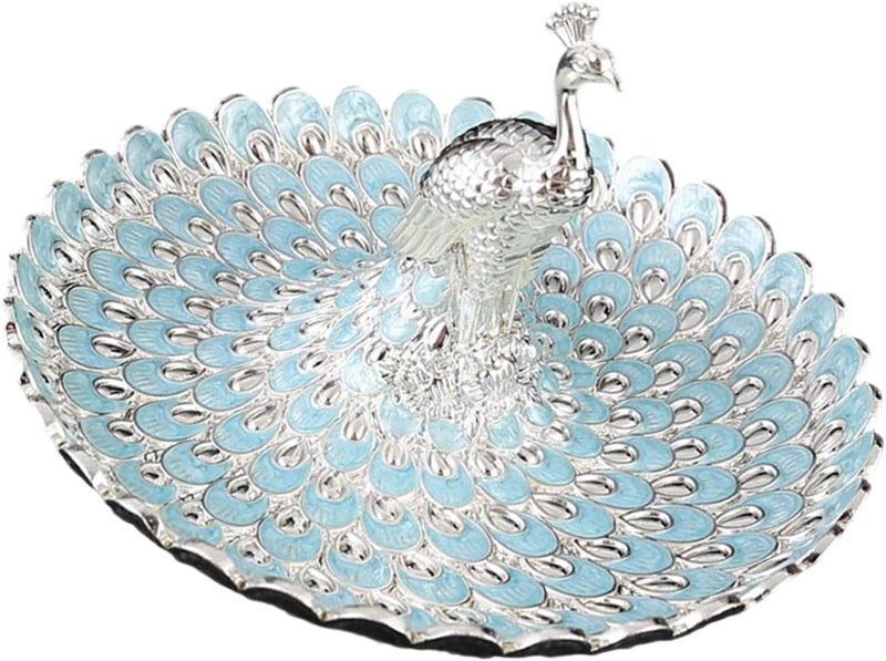 Silver Light Blue Embossed Metal Fruit Bowl Decorative Tray For Parties Home Display - Image 1