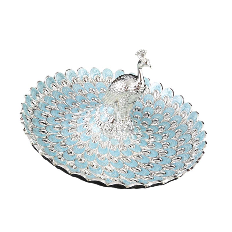 Silver Light Blue Embossed Metal Fruit Bowl Decorative Tray For Parties Home Display - Image 2