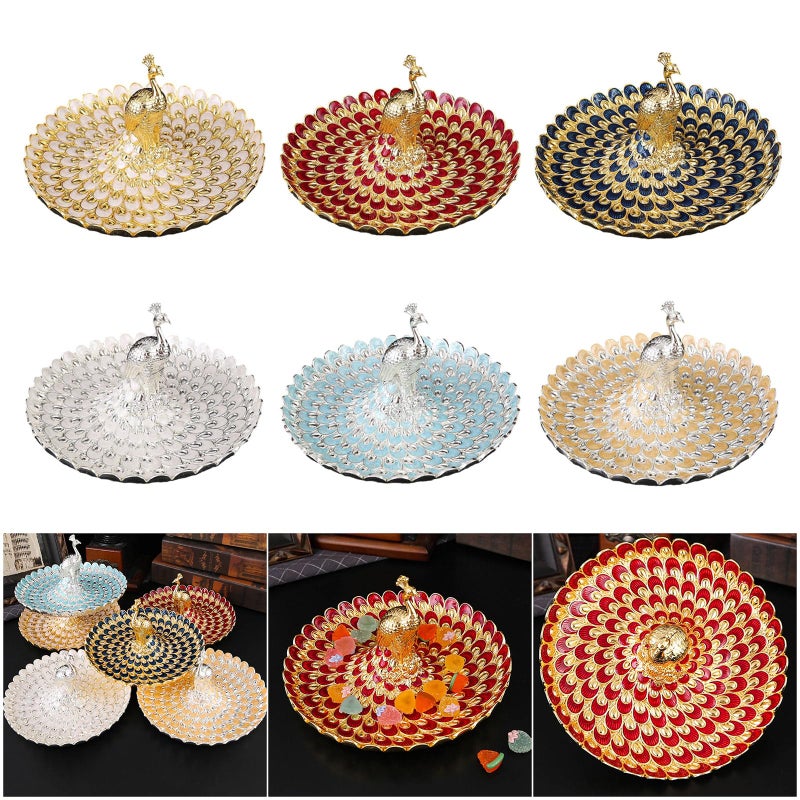 Silver Light Blue Embossed Metal Fruit Bowl Decorative Tray For Parties Home Display - Image 3