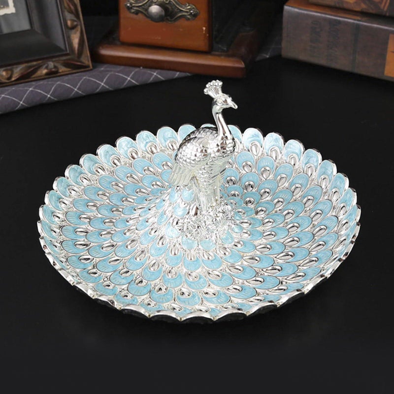 Silver Light Blue Embossed Metal Fruit Bowl Decorative Tray For Parties Home Display - Image 5