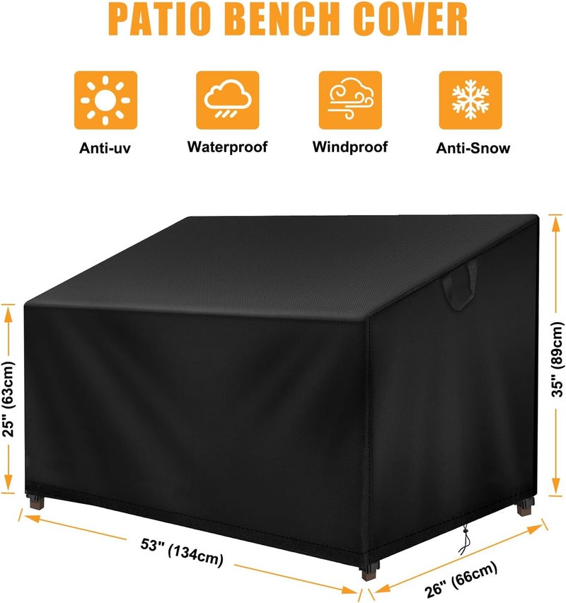 DUDSOEHO Outdoor Bench Cover Waterproof, 52.7" L x 26" W x 35" H 2 Seater Patio Garden Bench Loveseat Sofa Cover, Heavy Duty Oxford Fabric, Fade/Snow/Wind/Dust Resistant - Image 2