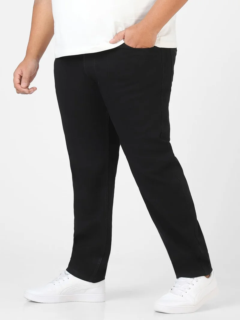 Urbano Fashion  Urbano Plus Men's Black Regular Fit Washed Jeans Stretchable  | Best Price UAE