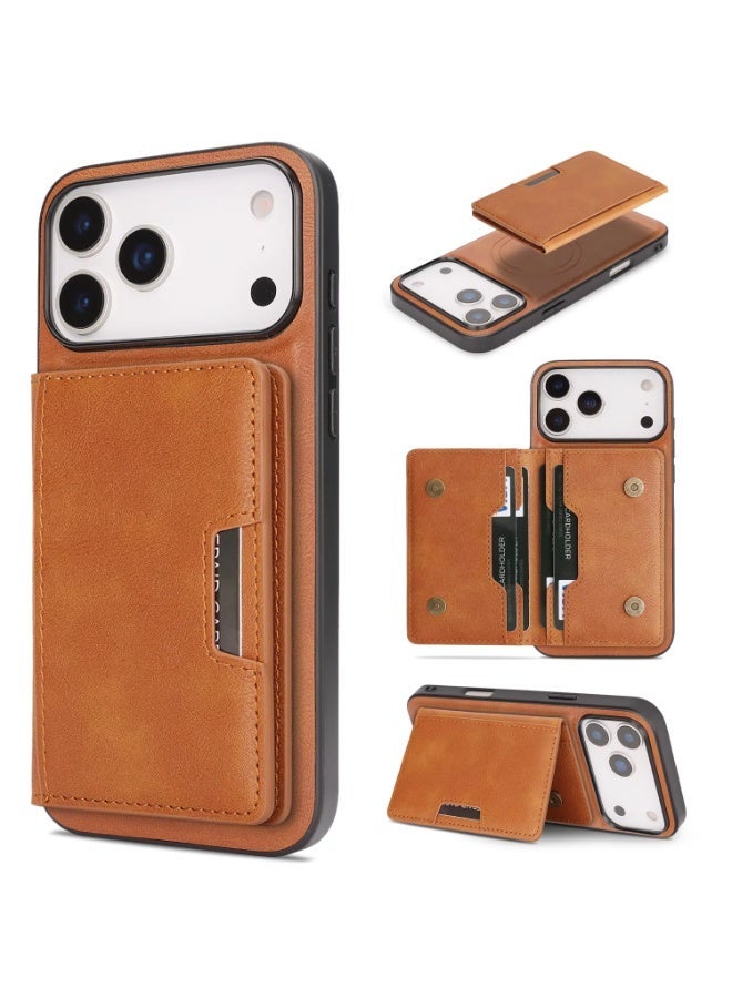 For Apple iPhone 17 Pro Max 2-in-1 Magnetic Detachable Foldable Card Kickstand Wireless Charging Phone Case Cover - Image 1