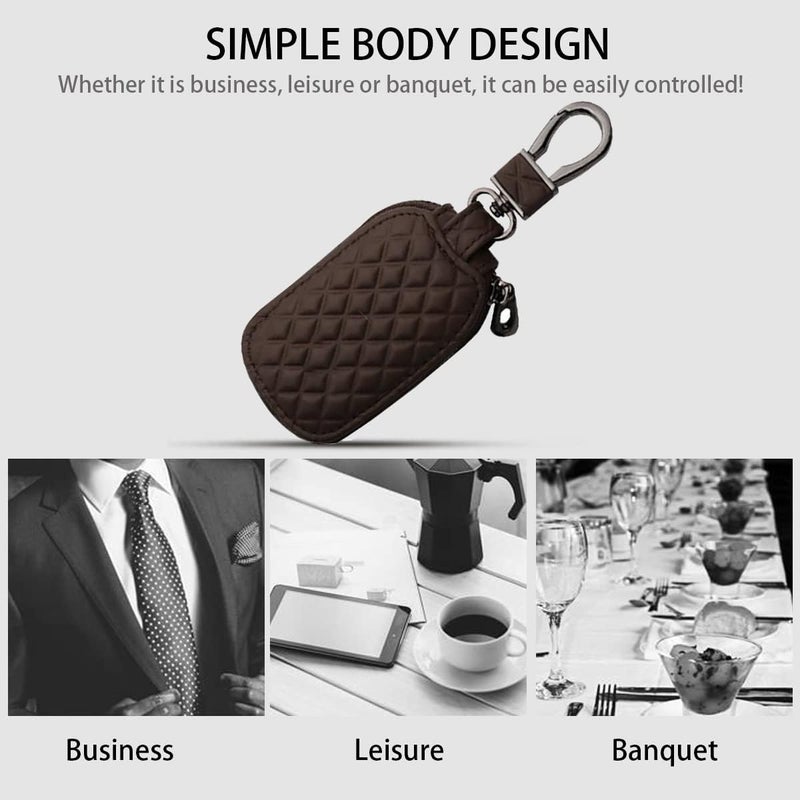 BELOMI Car Key Case, Genuine Leather Remote Key Fob Cover, Universal Vehicle Keyring Zipper Bag - Image 3