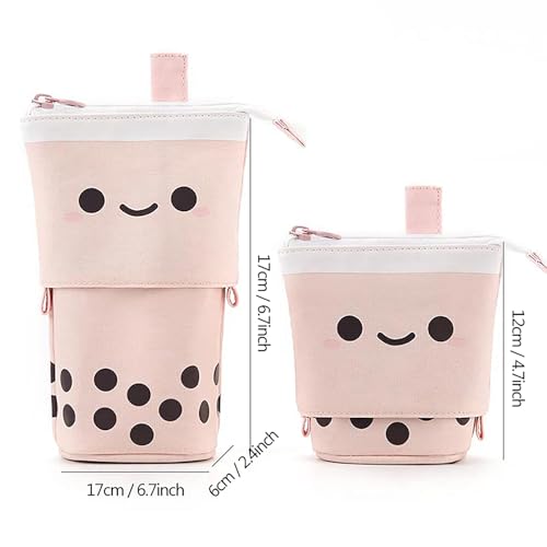 RUIYELE 3 Pack Telescopic Pencil Pouch Bag Pop Up Pencil Case Stand Up Pen Holder Cute Polka Dot Canvas Pen Bag, Standing Stationery Case Holder for Students Boys Girls Adult - Image 2