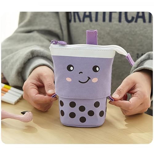 RUIYELE 3 Pack Telescopic Pencil Pouch Bag Pop Up Pencil Case Stand Up Pen Holder Cute Polka Dot Canvas Pen Bag, Standing Stationery Case Holder for Students Boys Girls Adult - Image 4