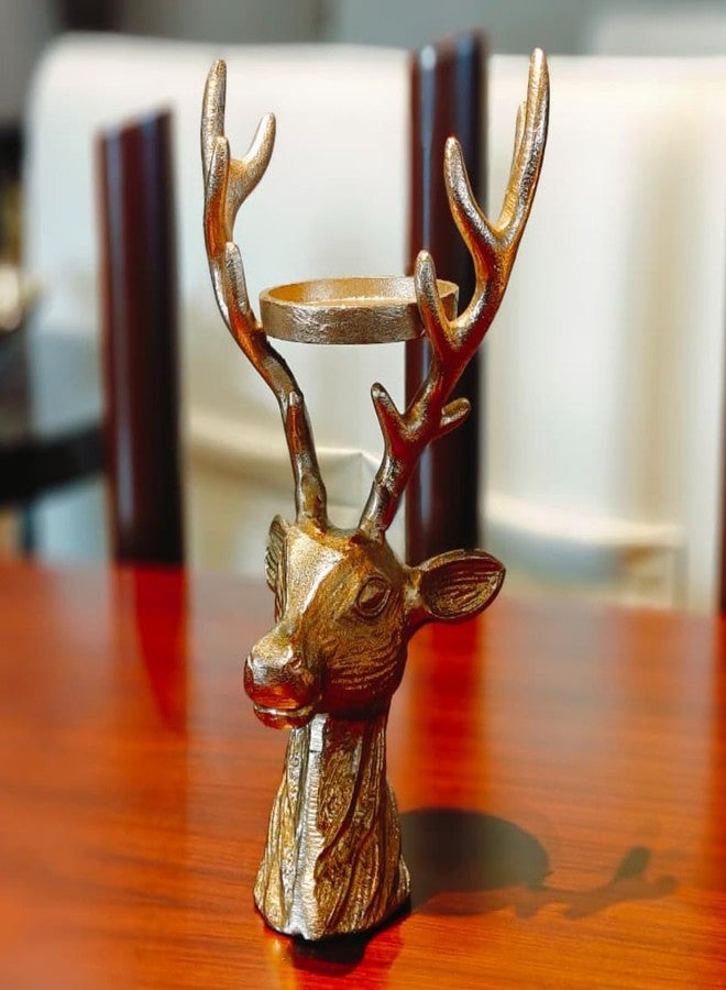 The Artage Brass Gold Finish Deer Head Candle Holder| Metal Tealight Stand for Home Décor Living Room Office|Decorative Showpiece| Vintage Home Decoration Christmas & Festive Décor| Gifting Item - Image 2