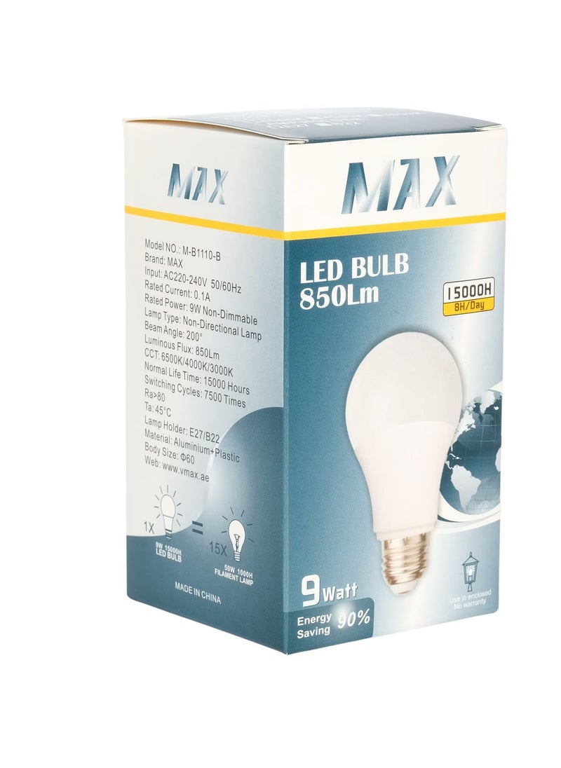 Max - LED GLS Lights Bayonet Cap BC, 9watt 850LM Bulbs, 6500K Cool White, A60 E27 B22 Energy Saving Not Dimmable Globe Lamps For Bedroom Downlight Table Lamp Chandelier Hallway Ceiling Lamp etc. - Image 1