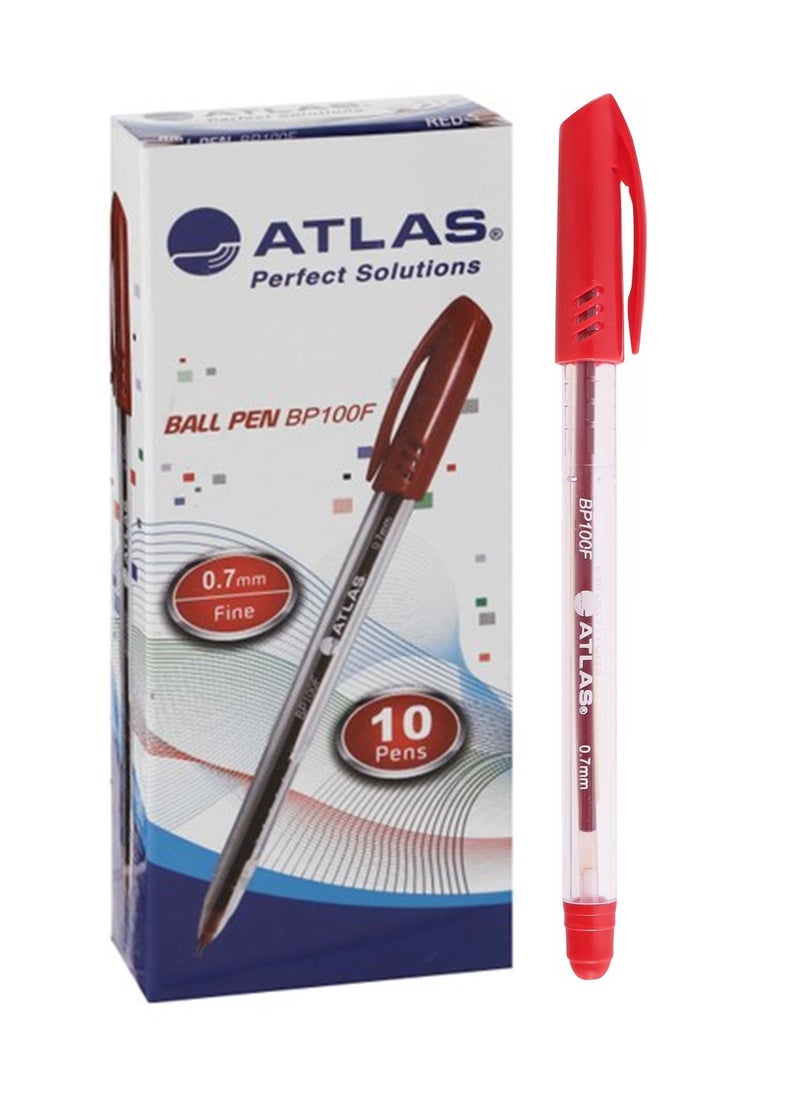 ATLAS 10 قطع من أقلام الحبر الجاف ذات الرأس الرفيع 0.7 مم والحبر الأحمر  - Image 1