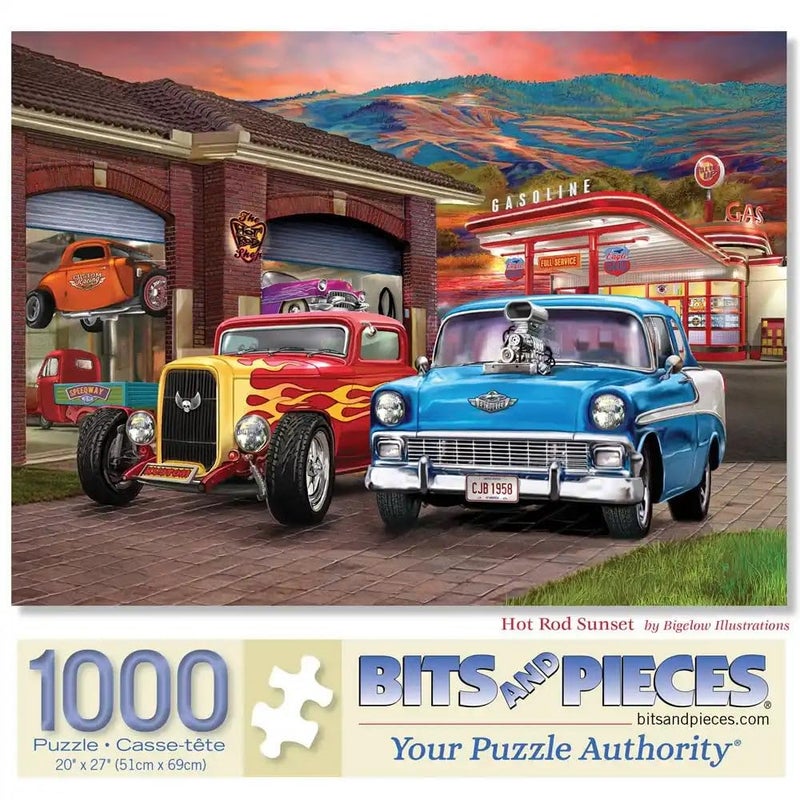 Bits and Pieces 1000 Piece Puzzles for Adults Large 20 x 27 Jigsaw Puzzles 1000 Pieces Classic Cars Hot Rods Random Die Cut No 2 Pieces Alike Hot Rod Sunset - Image 3