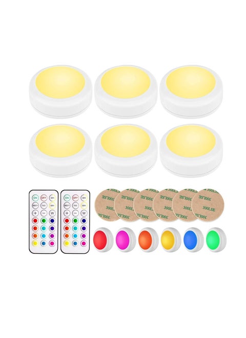 Large Size LED Puck Lights with Remote Control, Wireless Under Cabinet Lighting, Battery Powered Lights, Stick on Color Changing Dimmer and Timer, Closet Light (6 Pack)