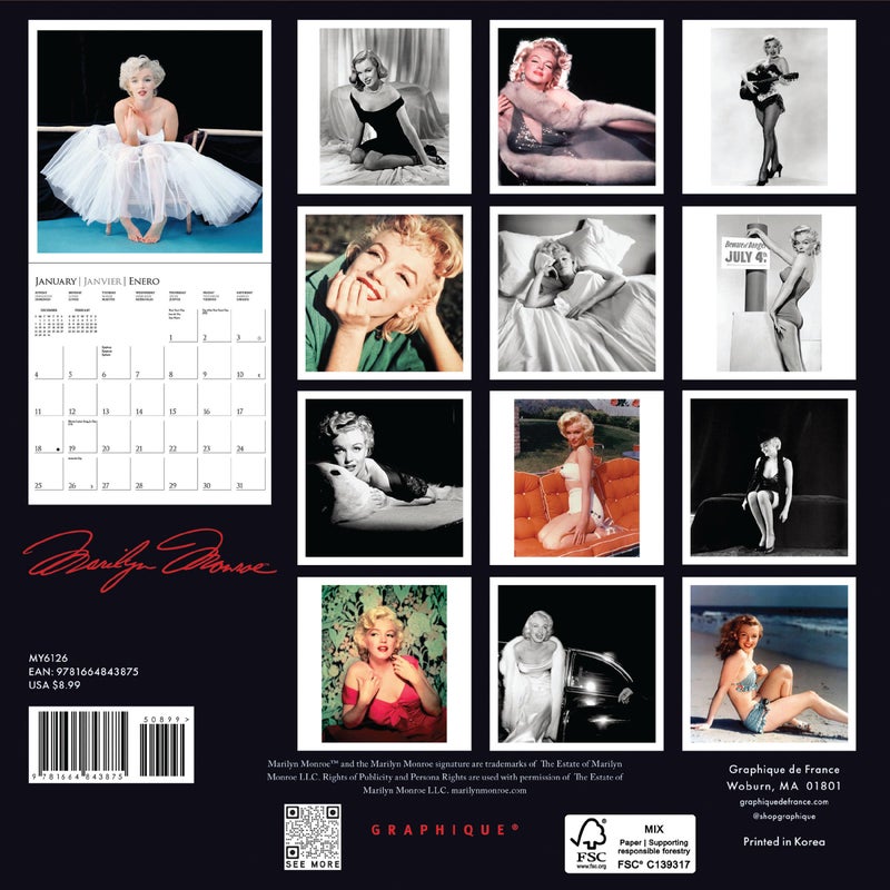 Graphique 2026 Marilyn Monroe Mini Wall Calendar | 7â€ x 7â€ | Thick Paper | Home & Office Organizer | Large Monthly Grid | 3 Languages & Marked Holidays | 4 Month Preview Page for 2027 - Image 4