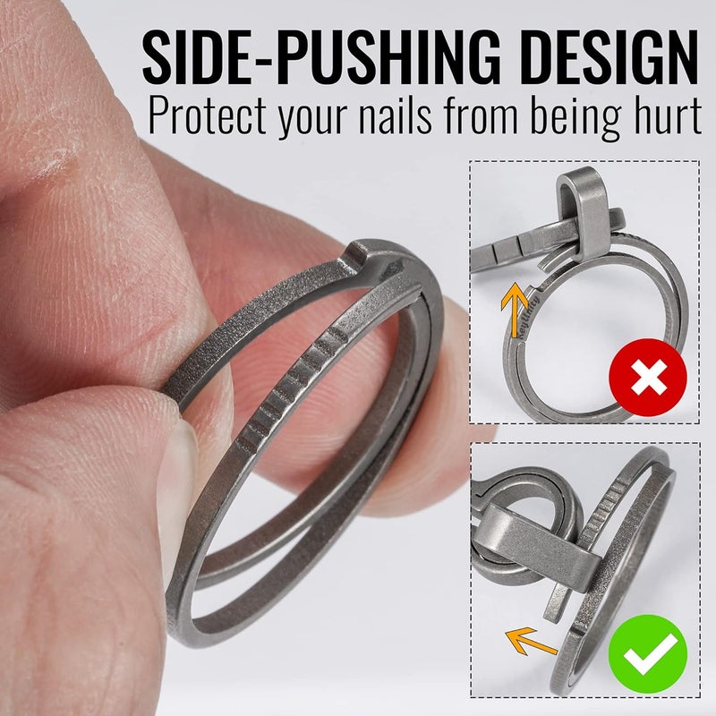 KeyUnity Titanium Flat Key Rings Set - 33/25/17.5mm Side Pushing Split Ring for Key Carabiner, Flashlight, Knife, Dog ID Tag - Image 4