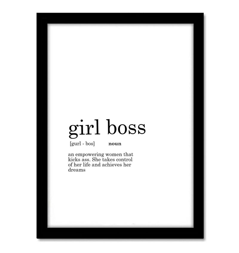 GRAY WALL Good Hope Girl Boss Definition Funny Quote Frame Poster For Girl Room | Dictionary Framed Poster | Black & White Print A4 Size 10inch x 13inch For Wall Decoration Office Living room Bedroom & Room Decor Photo Frame - Image 1