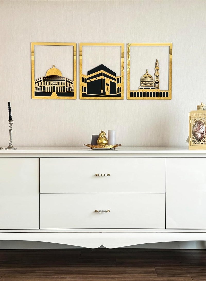 تي بي جي بي لوحة حائط إسلامية للمسجد الأقصى، المسجد الحرام والمسجد النبوي | ديكور حائط الكعبة من الخشب والأكريليك الذهبي | زينة رمضان | هدية للمسلمين - Image 5