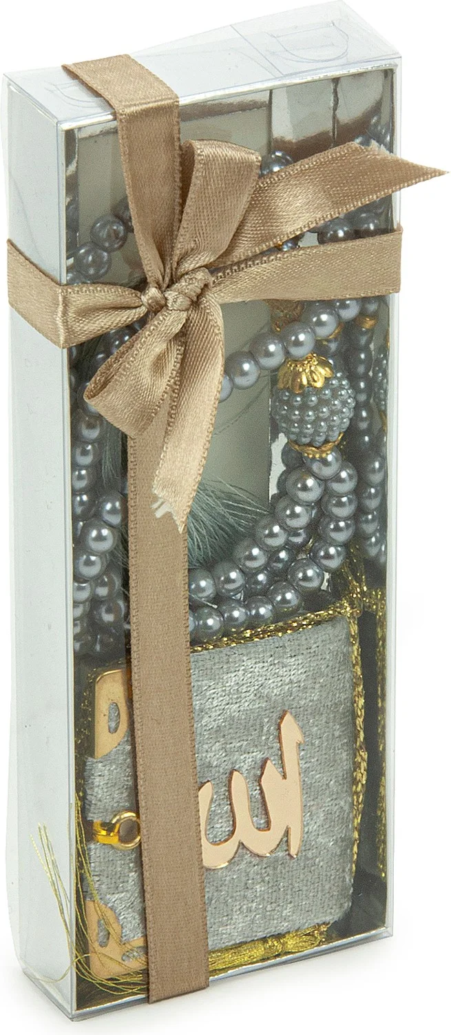 ايهفان اونلاين Ihvan Online Pearl Prayer Beads and Mini Velvet Quran Set Mevlüt Gift - Gray