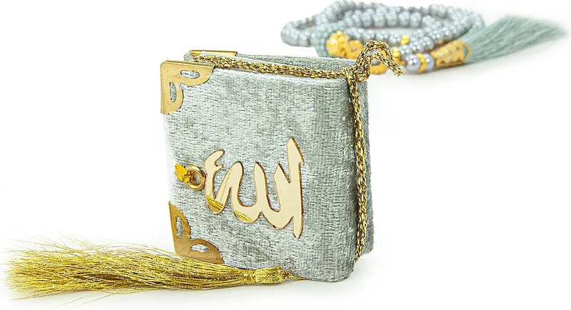 ايهفان اونلاين Ihvan Online Pearl Prayer Beads and Mini Velvet Quran Set Mevlüt Gift - Gray