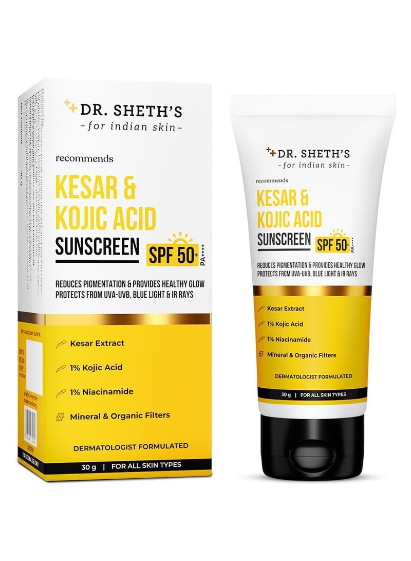 Dr. Sheth's Kesar & Kojic Acid Sunscreen with SPF 50 Pa++++ | For Pigtation-Free Skin | No White Cast & Light Weight | For Daily Moisturization | For All Skin Types | 30 g - Image 1