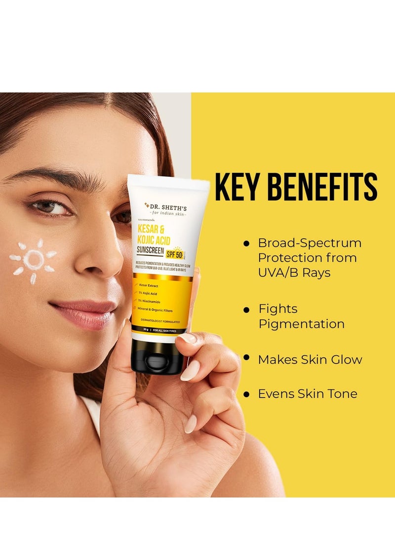 Dr. Sheth's Kesar & Kojic Acid Sunscreen with SPF 50 Pa++++ | For Pigtation-Free Skin | No White Cast & Light Weight | For Daily Moisturization | For All Skin Types | 30 g - Image 3