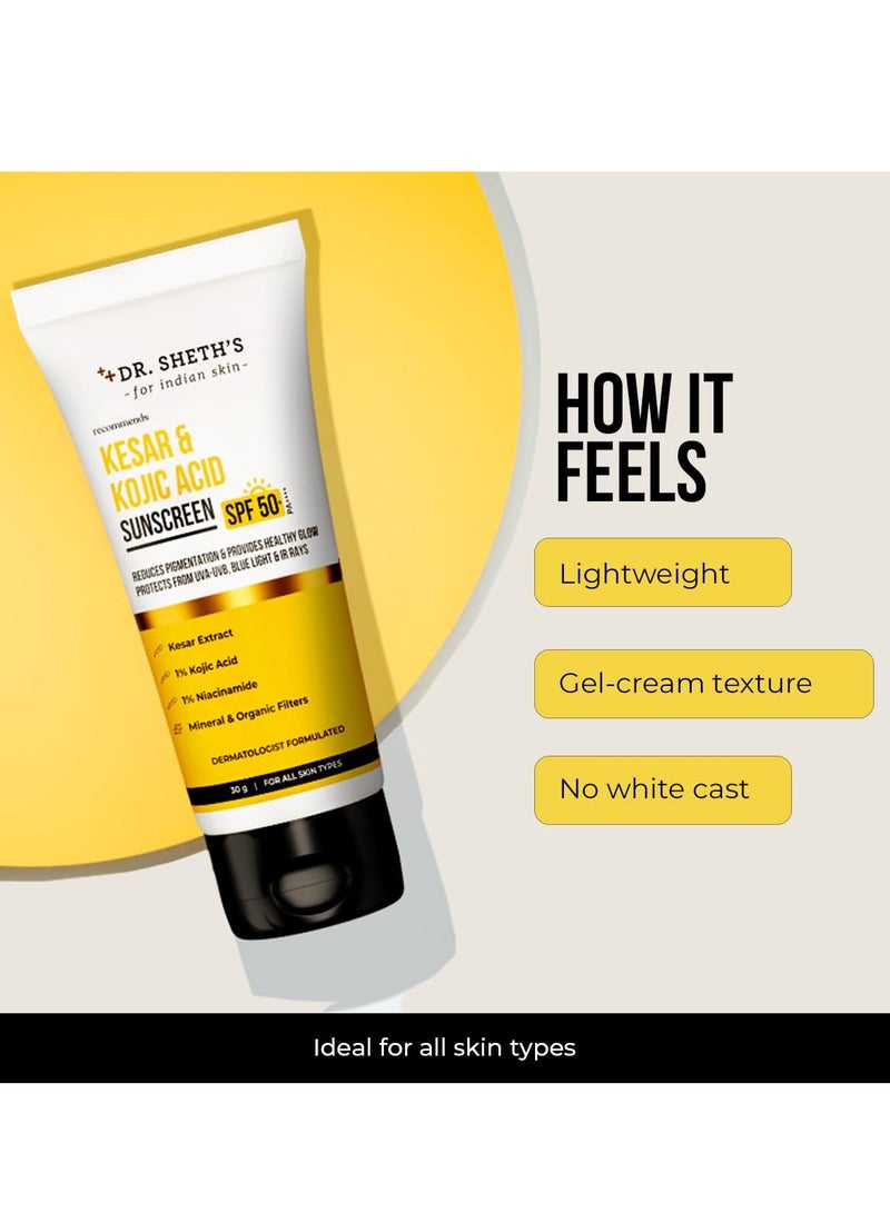 Dr. Sheth's Kesar & Kojic Acid Sunscreen with SPF 50 Pa++++ | For Pigtation-Free Skin | No White Cast & Light Weight | For Daily Moisturization | For All Skin Types | 30 g - Image 4