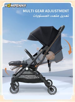 Hompenny Lightweight Travel Baby Stroller, One-Click Folding, Thick Cotton-Padded Seat, Visible Breathable Window, Suitable for 0-6 Years, 60KG Capacity, Grey, Single Stroller  - Image 2