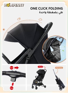 Hompenny Lightweight Travel Baby Stroller, One-Click Folding, Thick Cotton-Padded Seat, Visible Breathable Window, Suitable for 0-6 Years, 60KG Capacity, Grey, Single Stroller  - Image 3