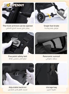 Hompenny Lightweight Travel Baby Stroller, One-Click Folding, Thick Cotton-Padded Seat, Visible Breathable Window, Suitable for 0-6 Years, 60KG Capacity, Grey, Single Stroller  - Image 5